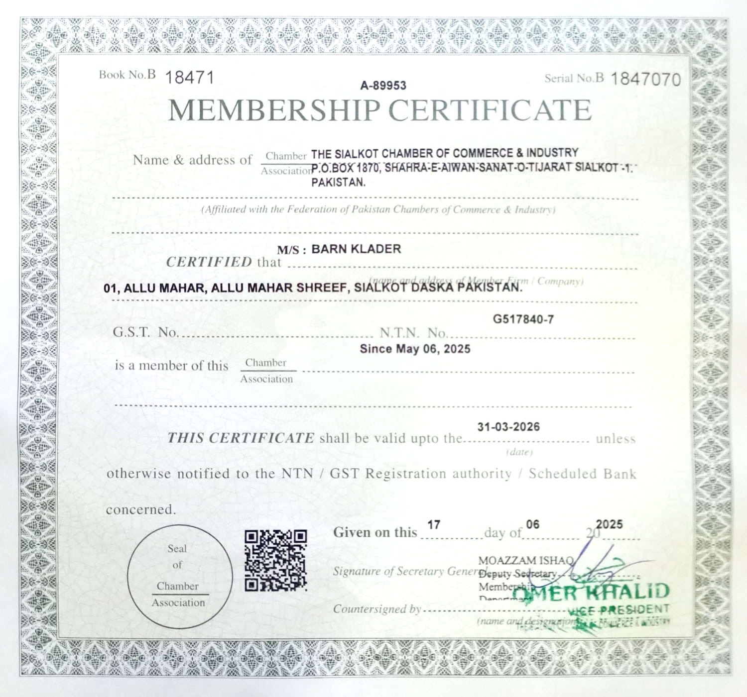Registration Certificate